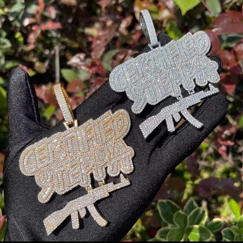 Silver Iced Out Certified Steppa AK47 Pendant with 22 Inch Rope Chain